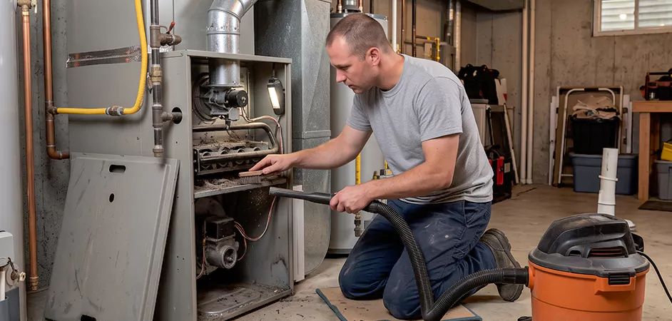 Burner and Heater Compartment Lint Removal in Pasadena